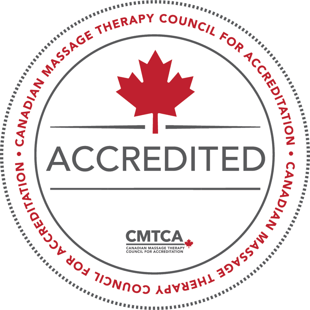image of the CMTCA Accredited seal for massage therapy programs